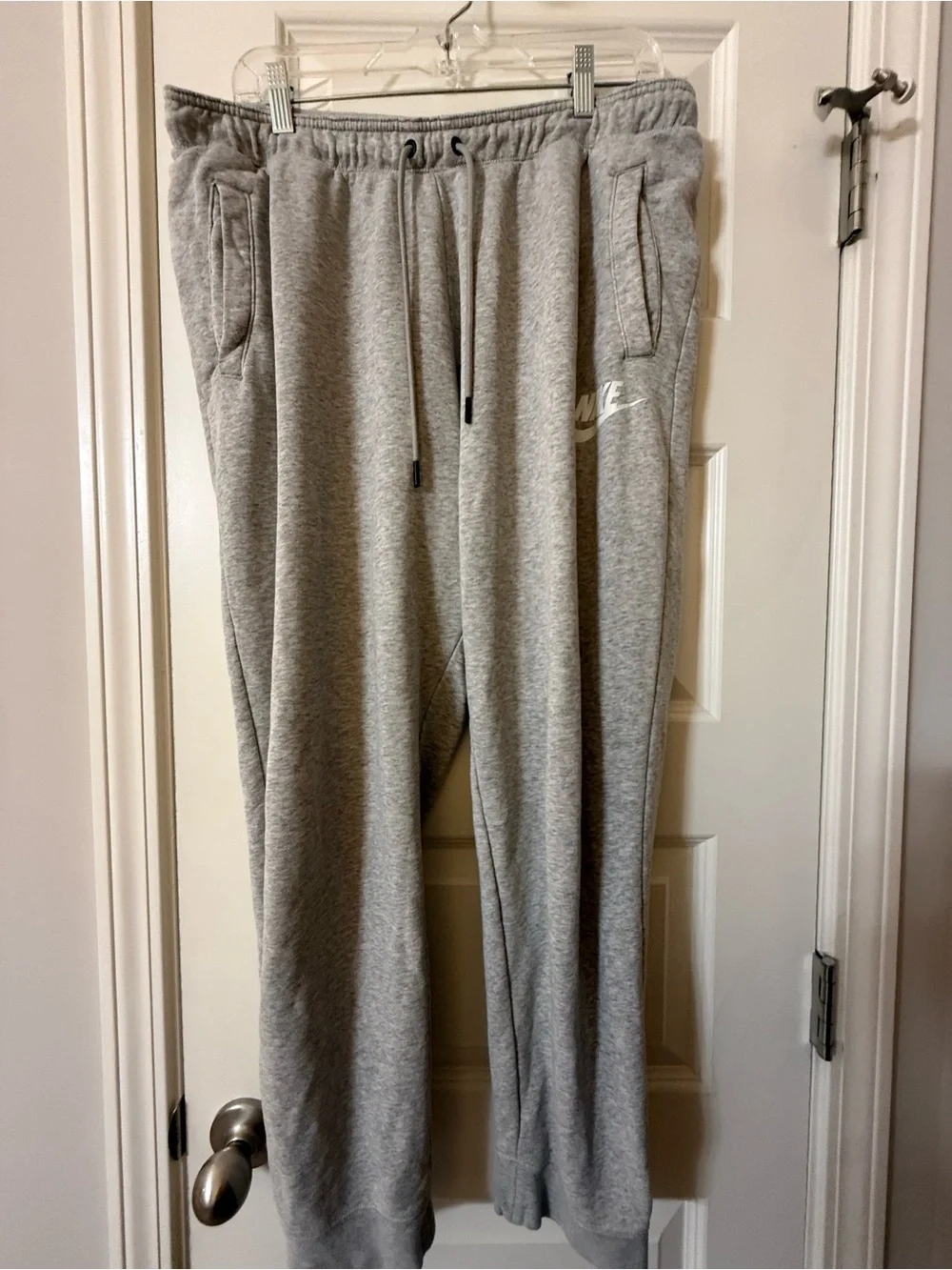 Nike Sportswear Open Hem Gray Sweatpants Fleece Wide Leg Drawstring Size XL